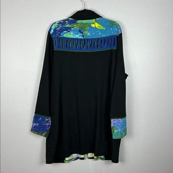 Parsley & Sage Artsy Patchwork Full Zip Cotton Jacket XL Black Casual Pockets - Picture 12 of 13